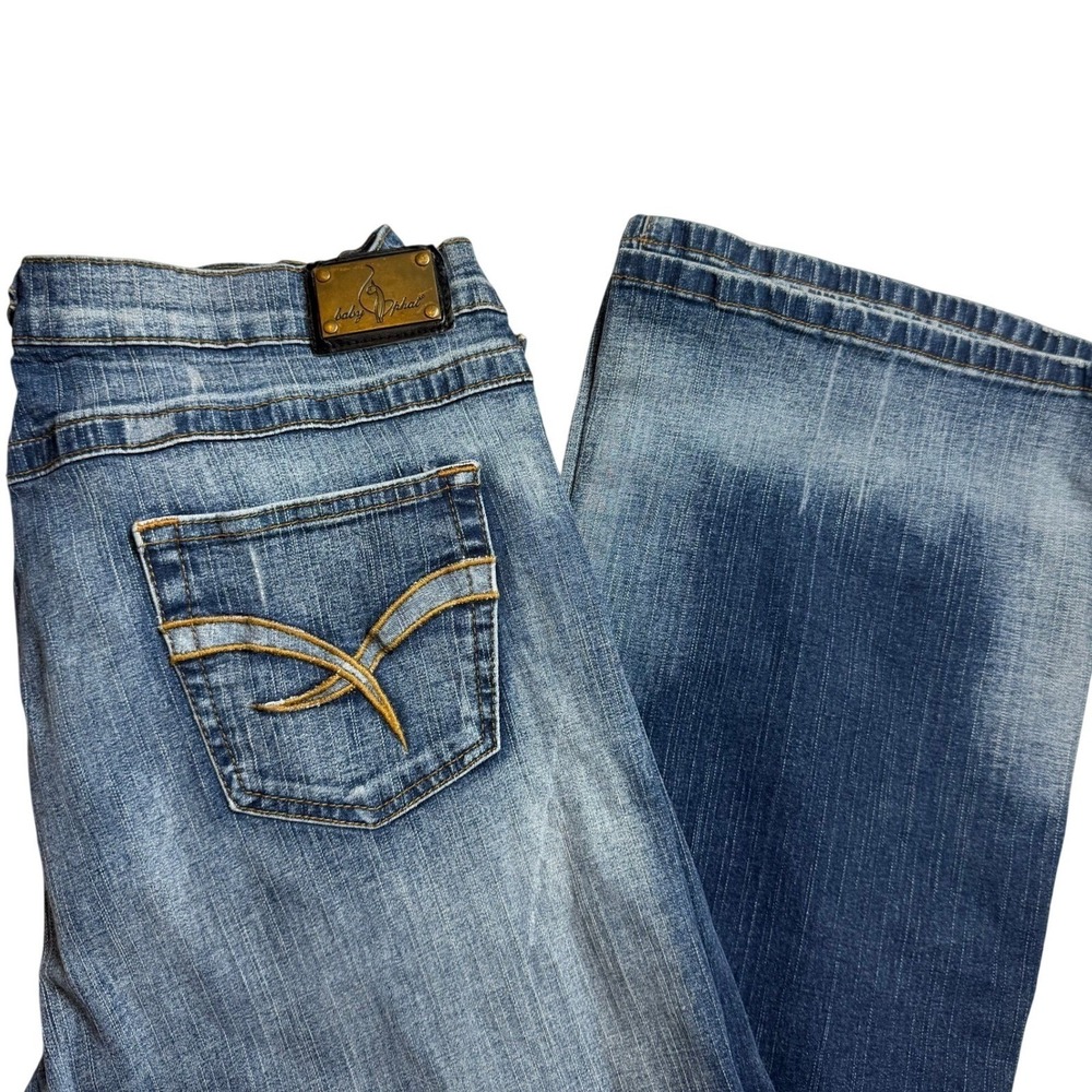 Baby Phat Women's Jeans Size 18 Flare Bootcut Blue Denim Stretch Y2K Distressed